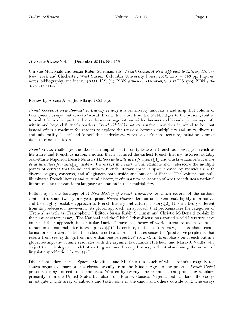 H-France Review Vol. 11 (December 2011), No. 259 Christie Mcdonald