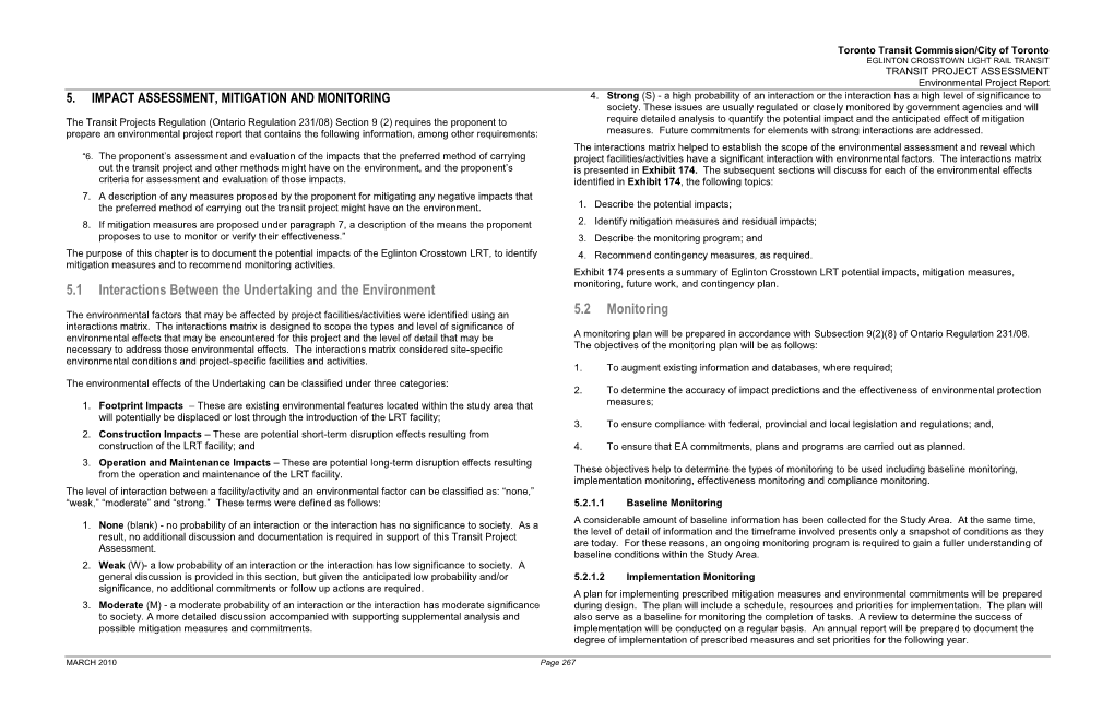 5.1 Interactions Between the Undertaking and the Environment Monitoring, Future Work, and Contingency Plan