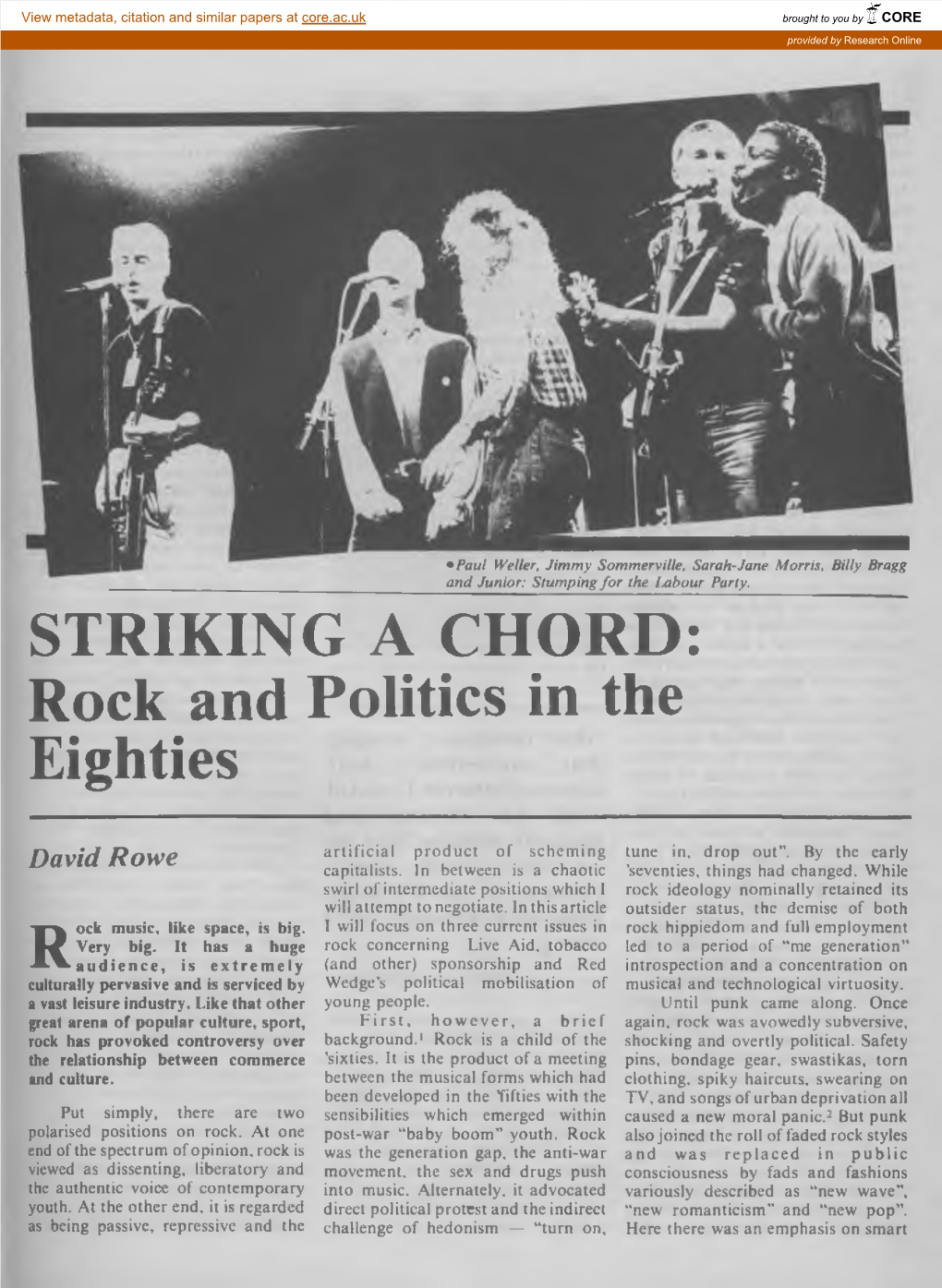 Rock and Politics in the Eighties