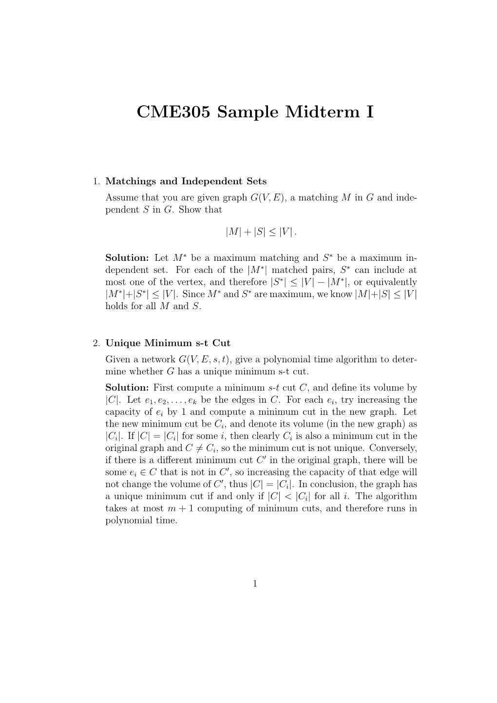 CME305 Sample Midterm I