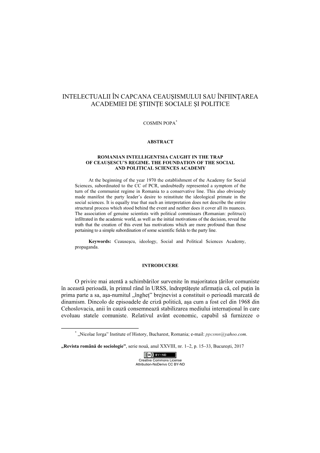 Intelectualii În Capcana Ceauşismului Sau Înfiinţarea Academiei De Ştiinţe Sociale Şi Politice