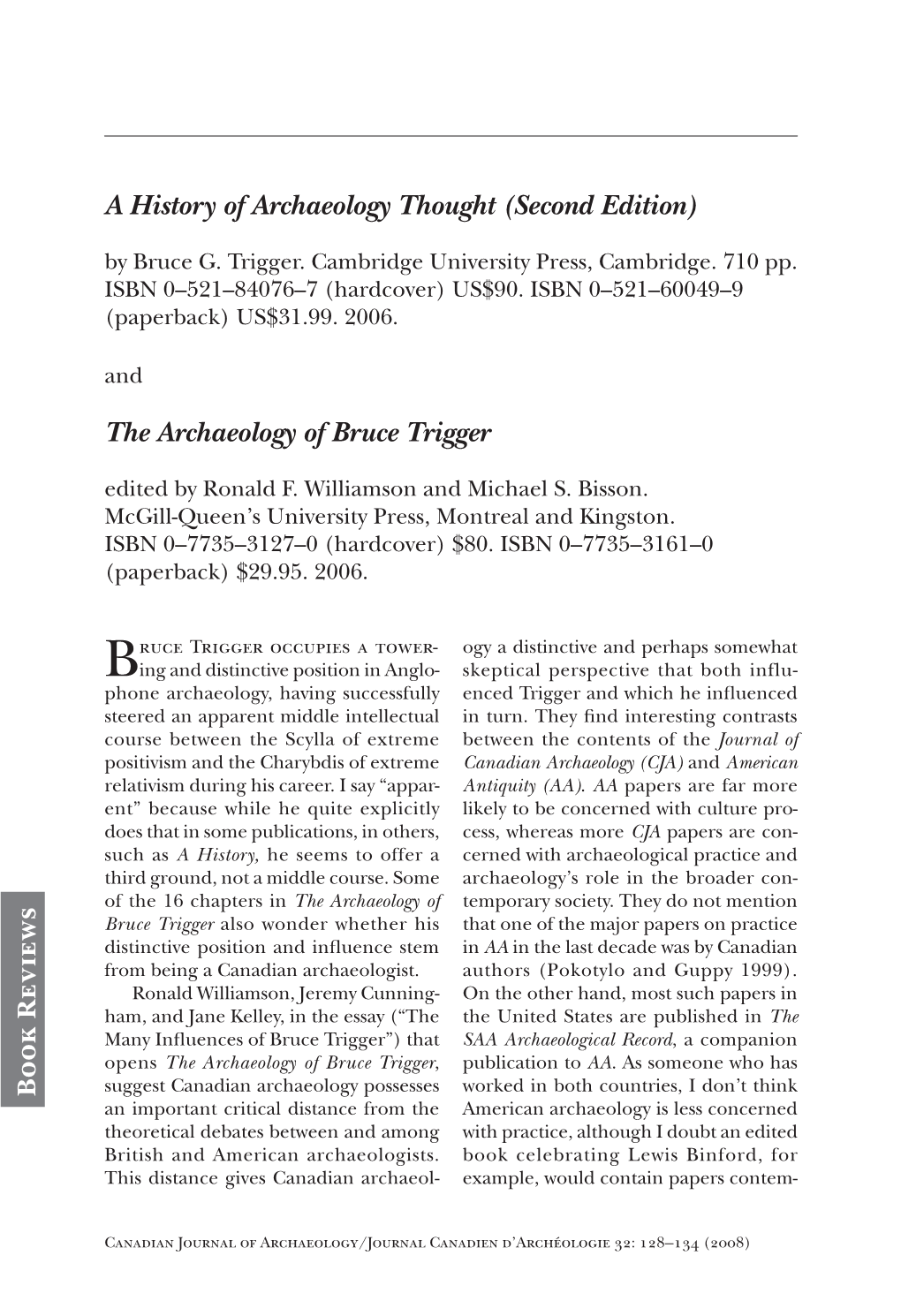 (Second Edition) the Archaeology of Bruce Trigger