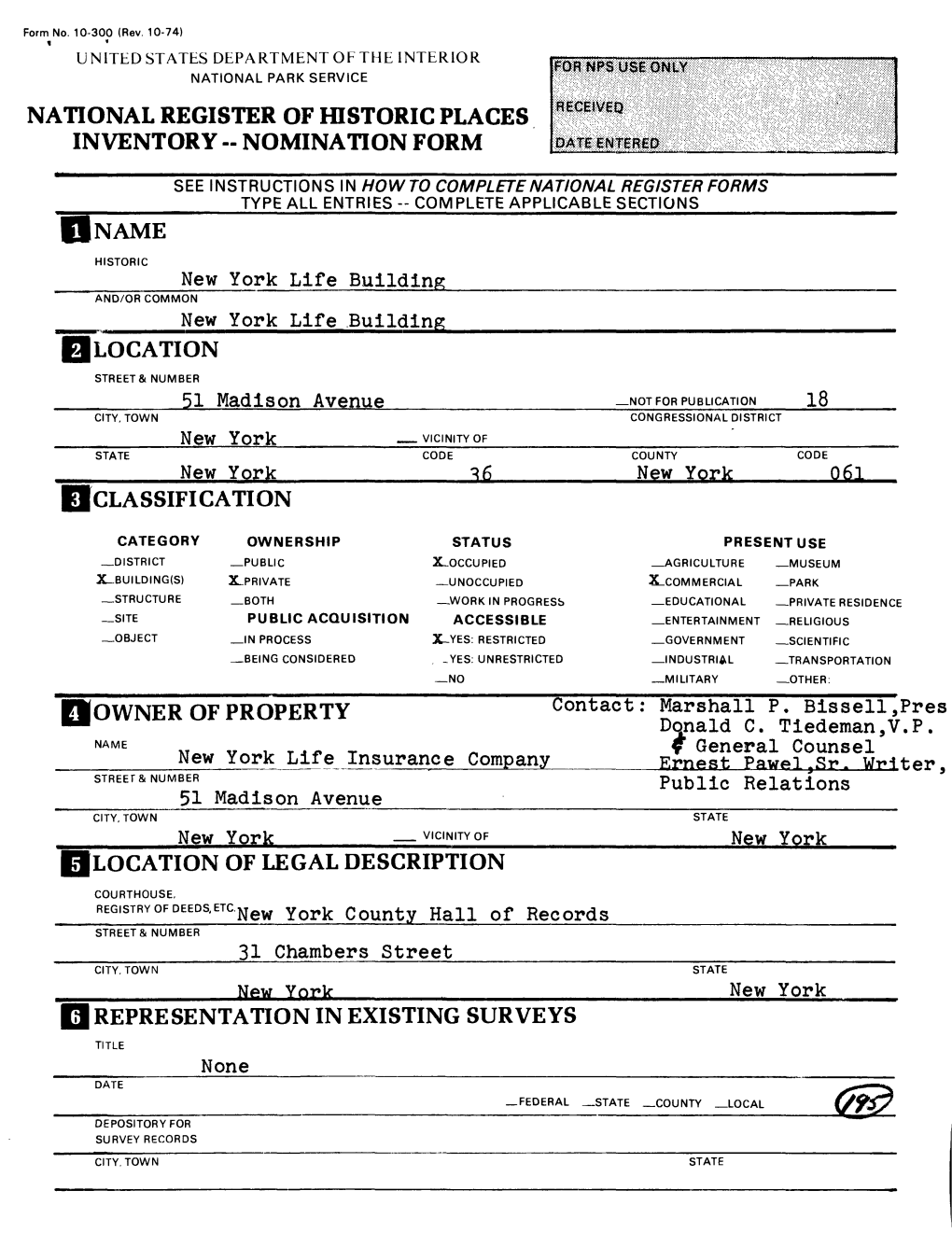 National Register of Historic Places Inventory -- Nomination Form