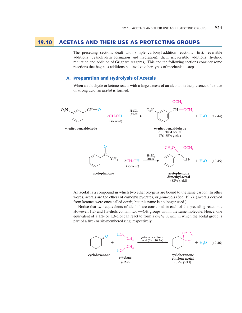 19.10 Acetals and Their Use As Protecting Groups 921