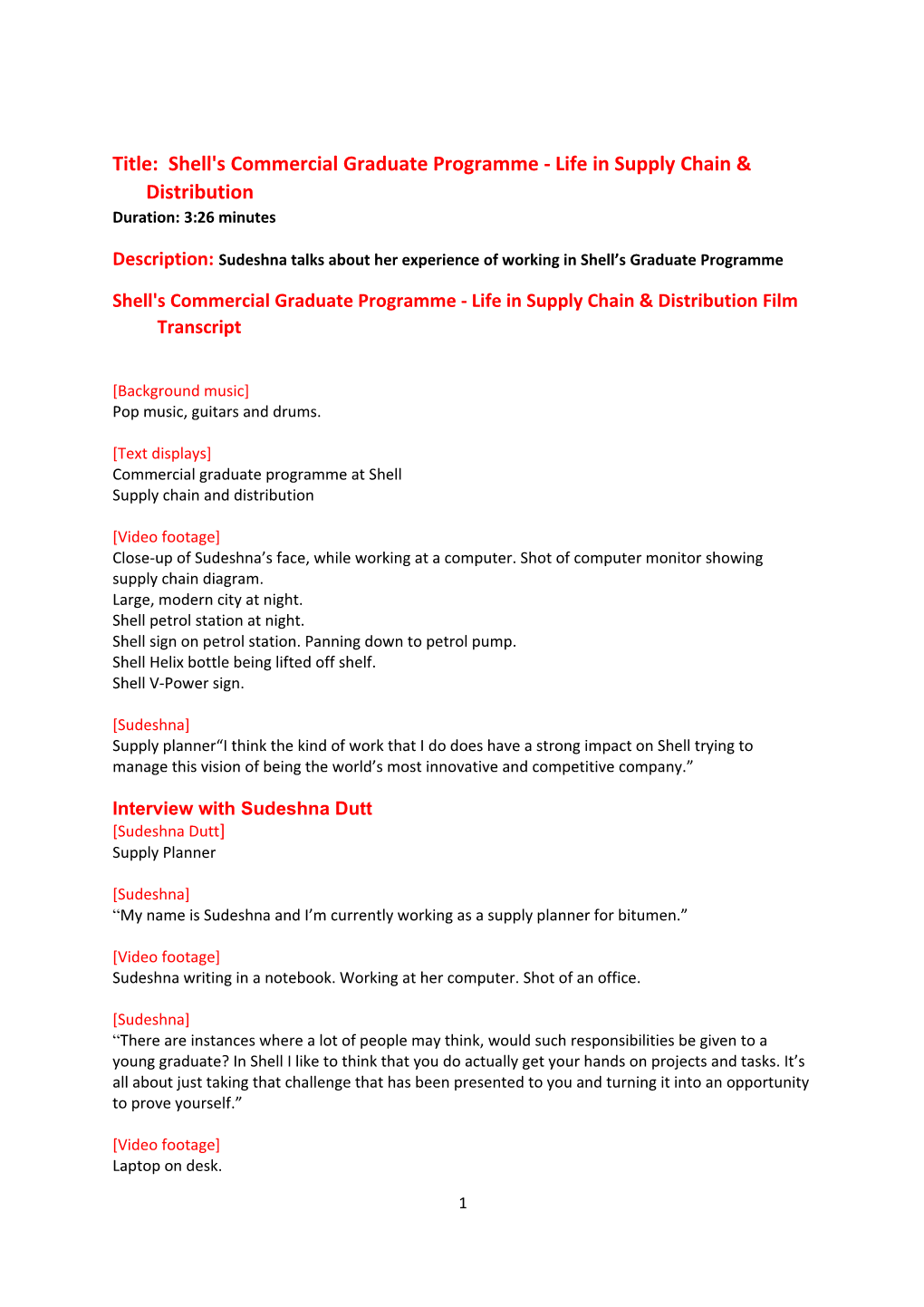 Title: Shell's Commercial Graduate Programme - Life in Supply Chain & Distribution