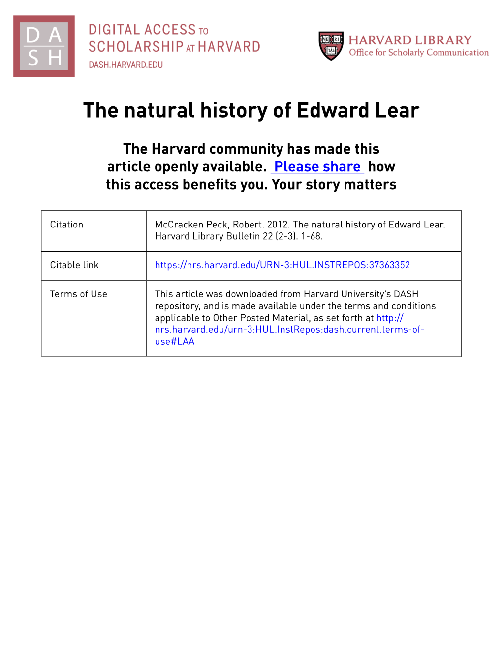 The Natural History of Edward Lear