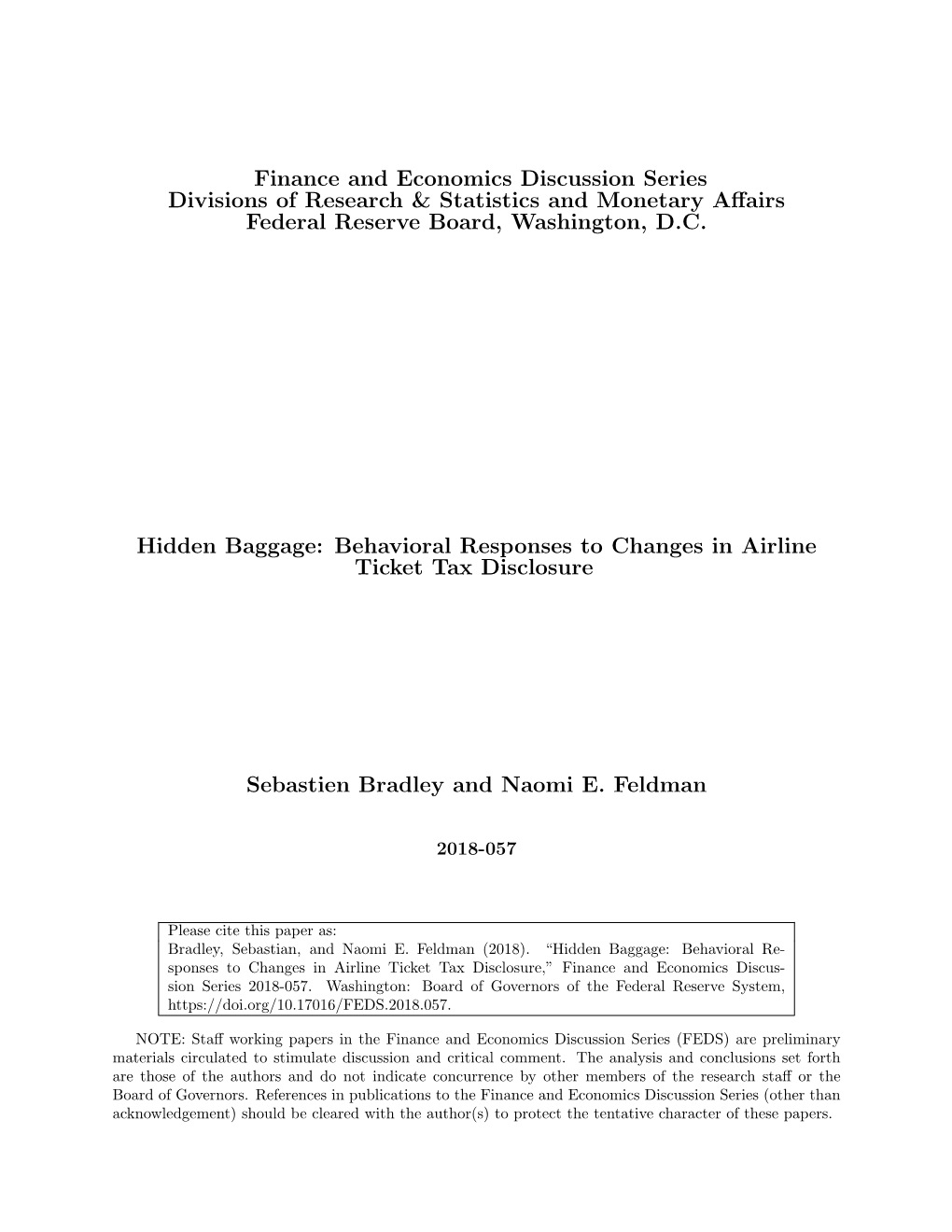 Hidden Baggage: Behavioral Responses to Changes in Airline Ticket Tax Disclosure