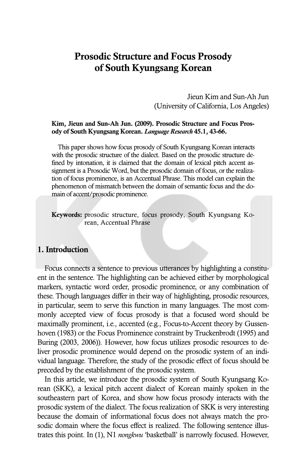 Prosodic Structure and Focus Prosody of South Kyungsang Korean