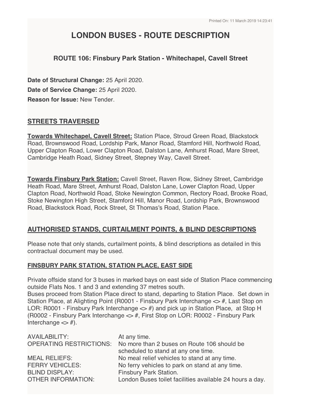 London Buses - Route Description