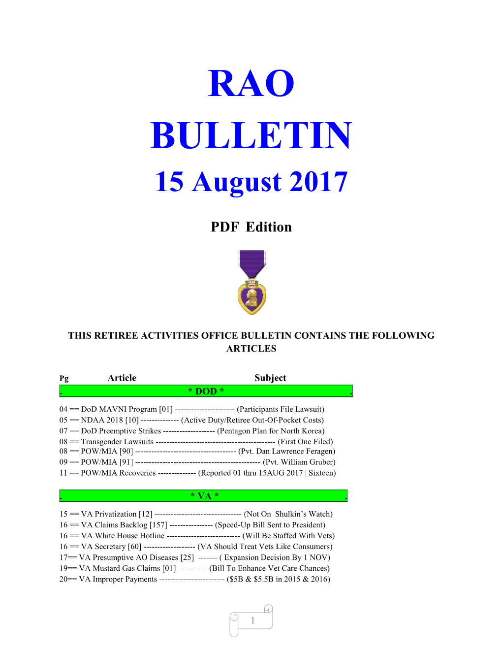 RAO BULLETIN 15 August 2017