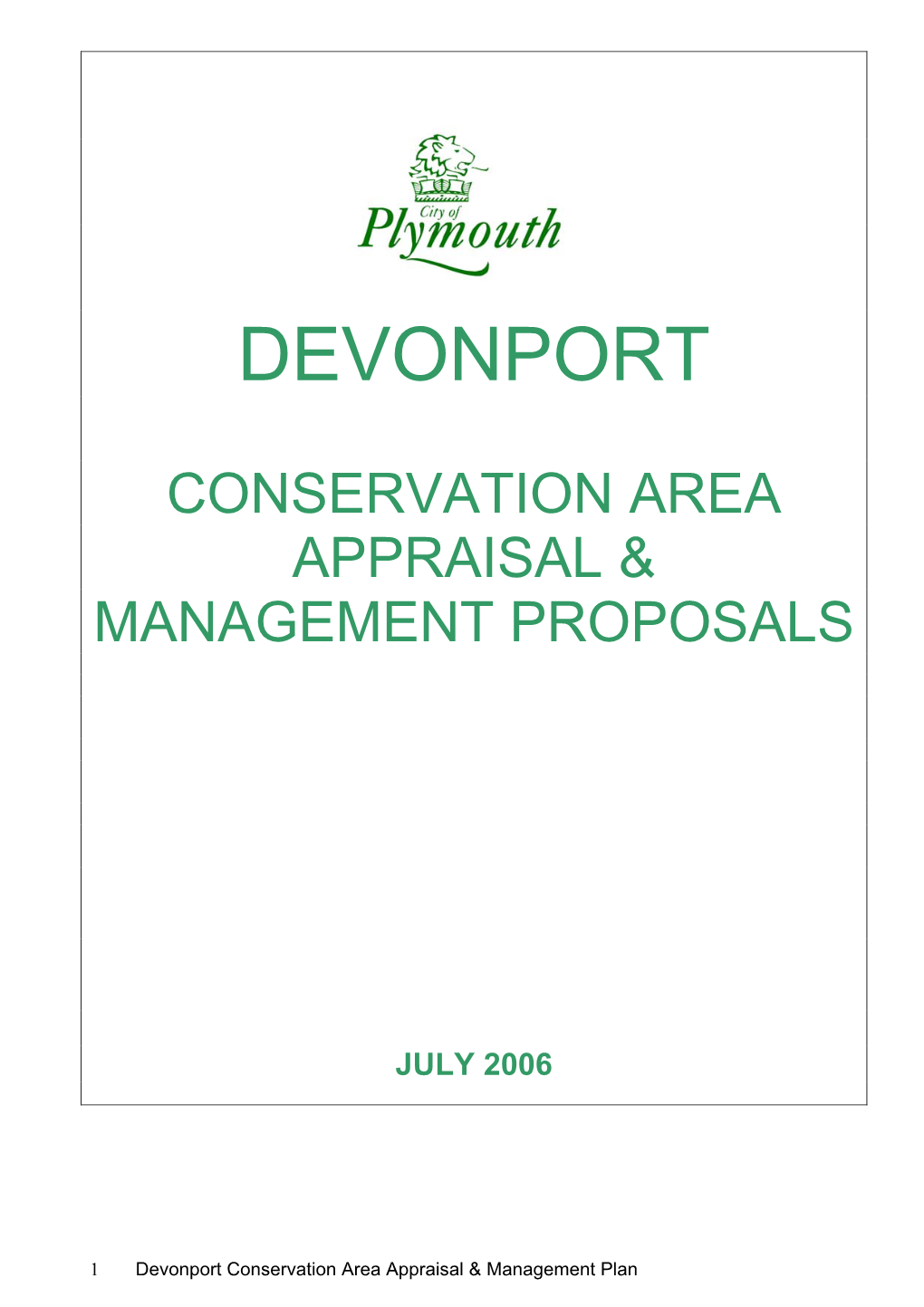 Devonport Conservation Area Appraisal and Management Proposals