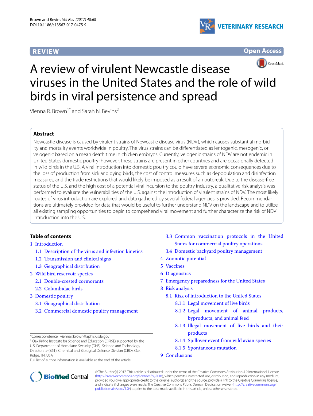 A Review of Virulent Newcastle Disease Viruses in the United States and the Role of Wild Birds in Viral Persistence and Spread Vienna R