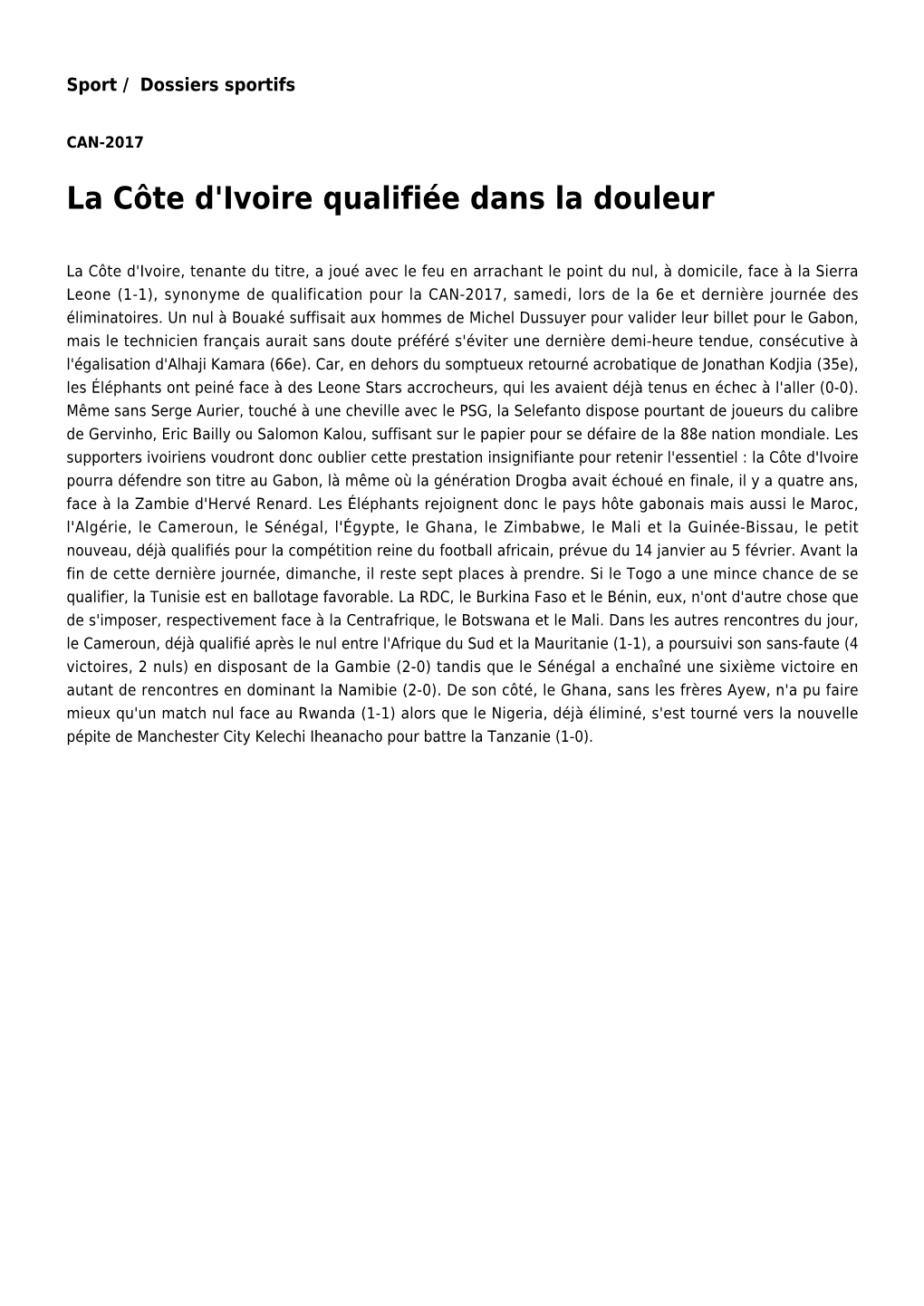 La Côte D'ivoire Qualifiée Dans La Douleur