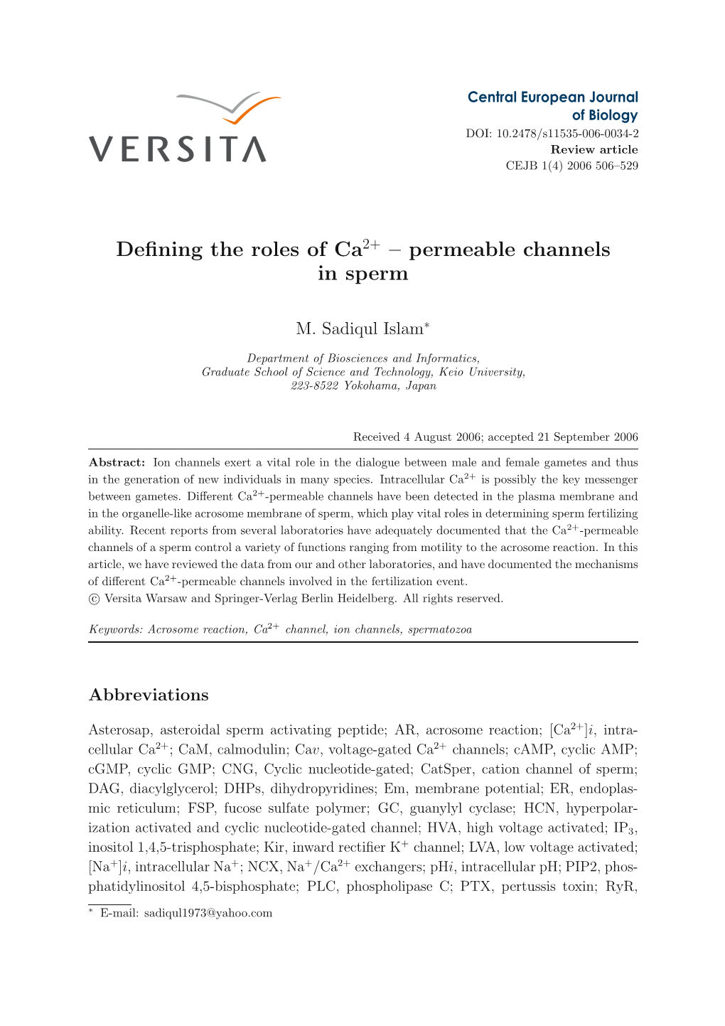 Permeable Channels in Sperm