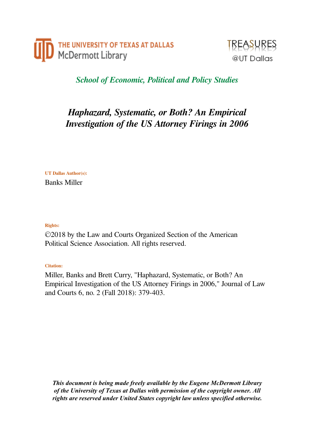 An Empirical Investigation of the US Attorney Firings in 2006