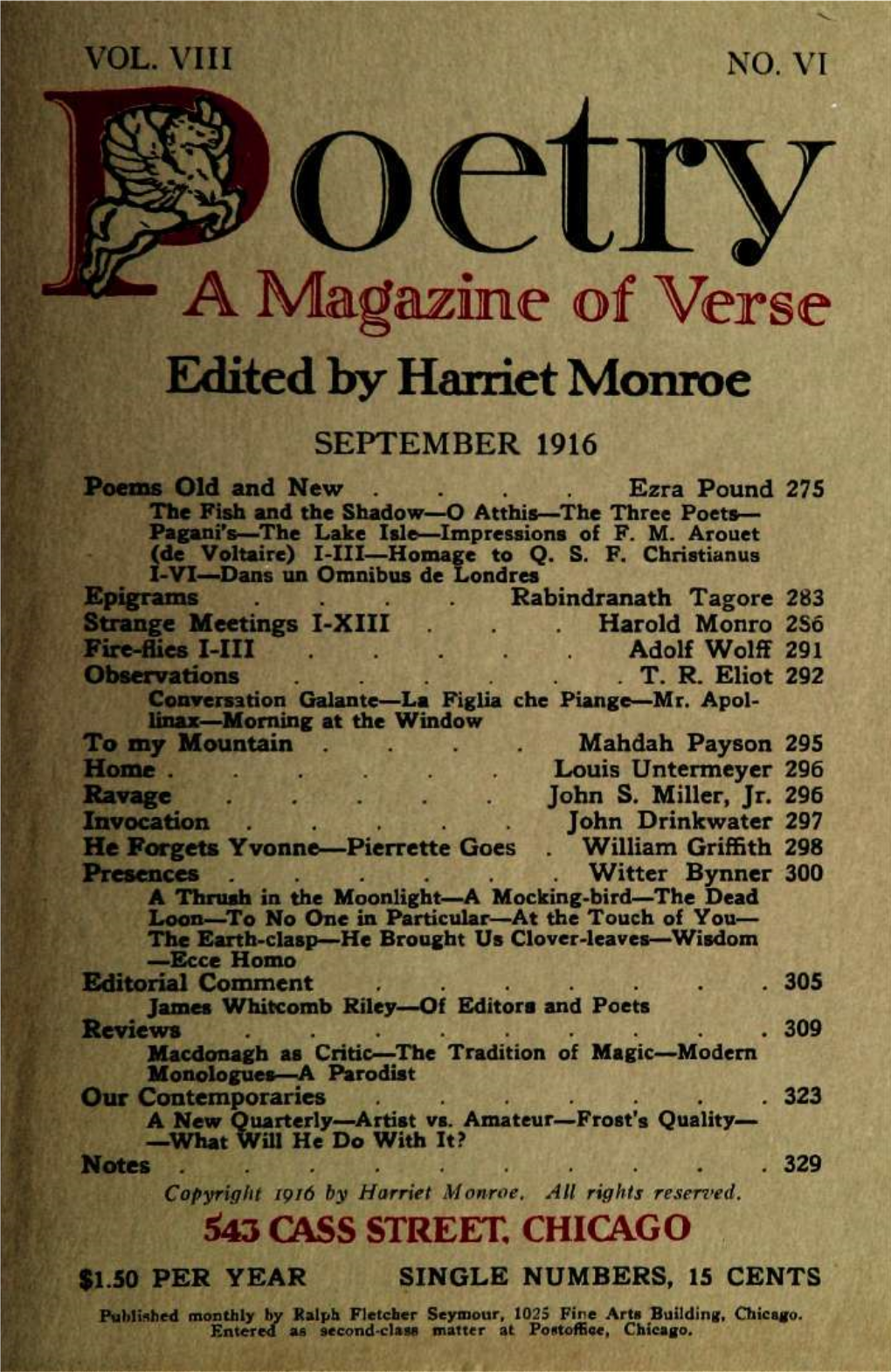 Edited by Harriet Monroe SEPTEMBER 1916 Poems Old and New