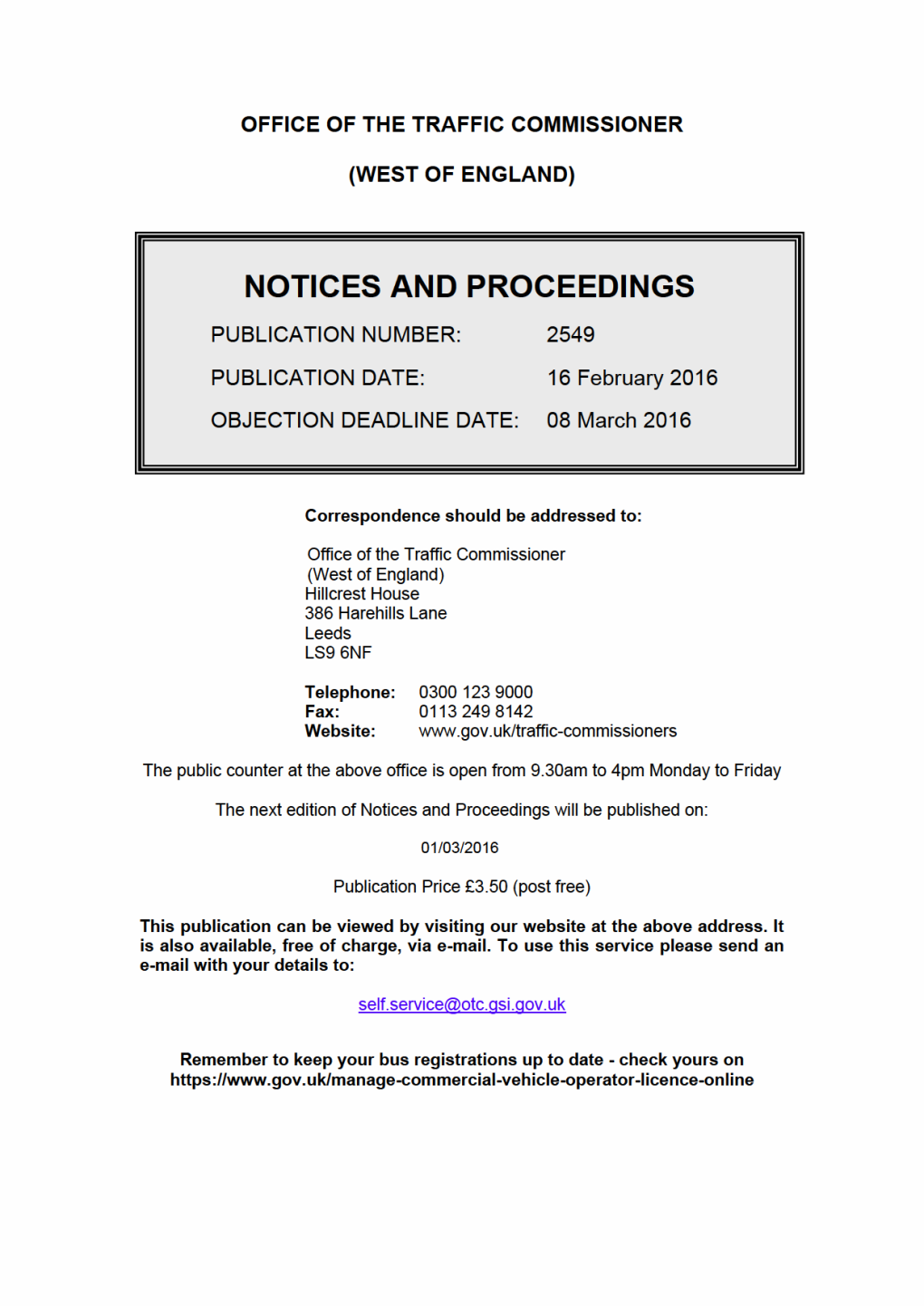 NOTICES and PROCEEDINGS 16 February 2016