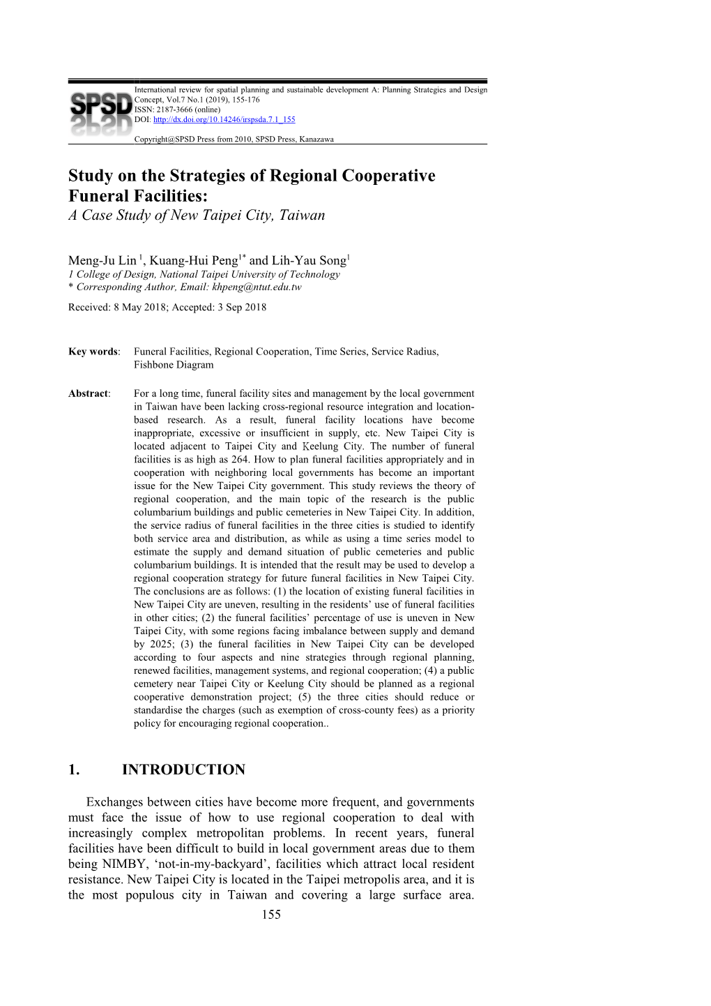 Study on the Strategies of Regional Cooperative Funeral Facilities: a Case Study of New Taipei City, Taiwan