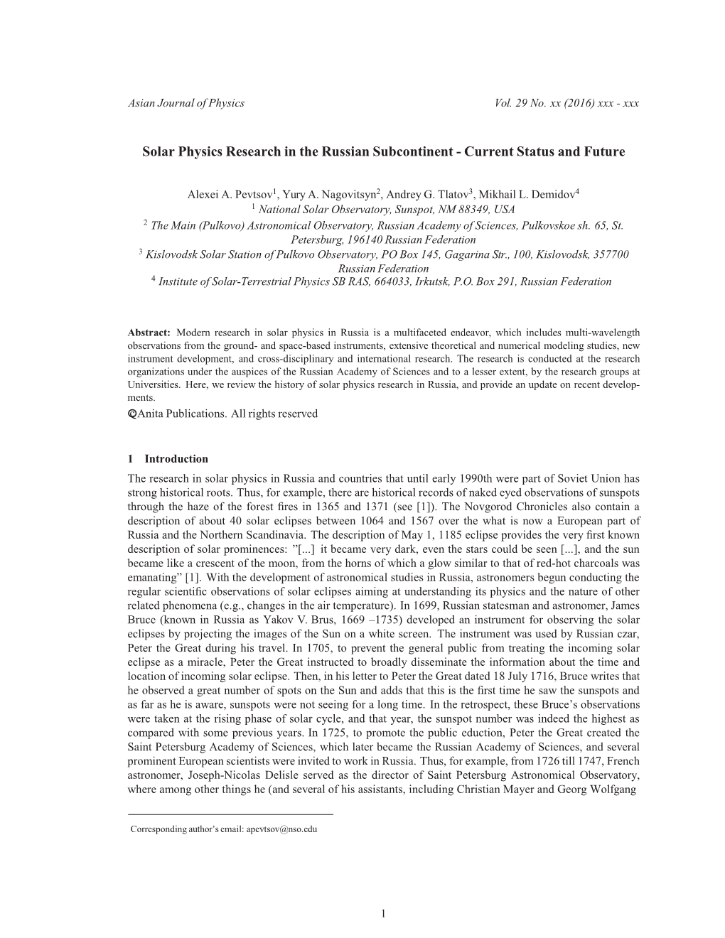 Solar Physics Research in the Russian Subcontinent - Current Status and Future