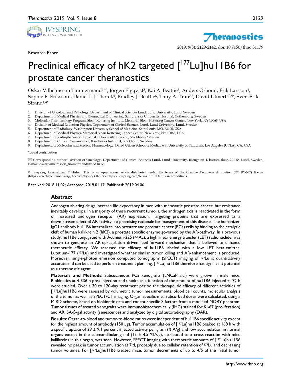 Hu11b6 for Prostate Cancer Theranostics Oskar Vilhelmsson Timmermand1, Jörgen Elgqvist2, Kai A