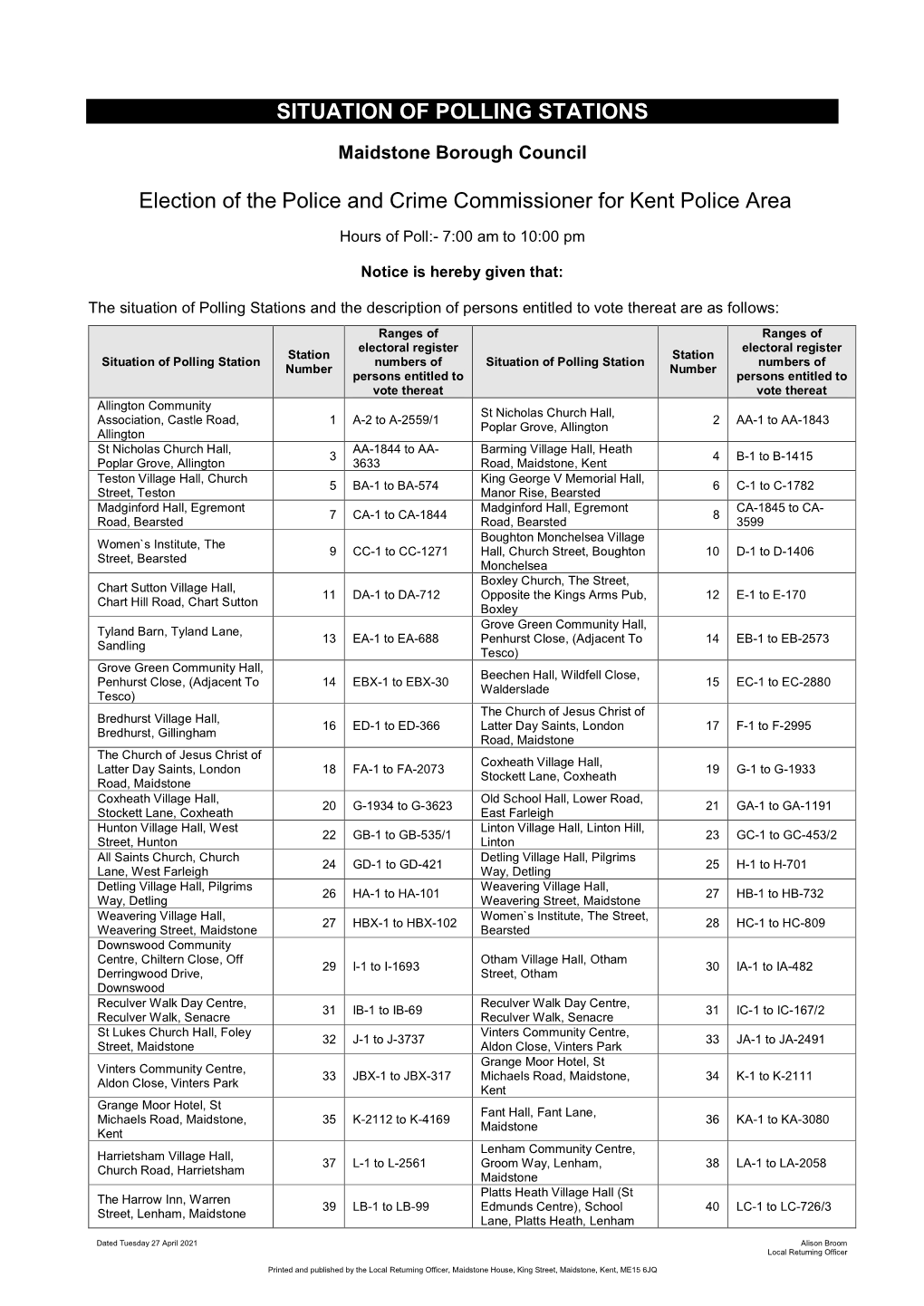 Situation of Polling Stations