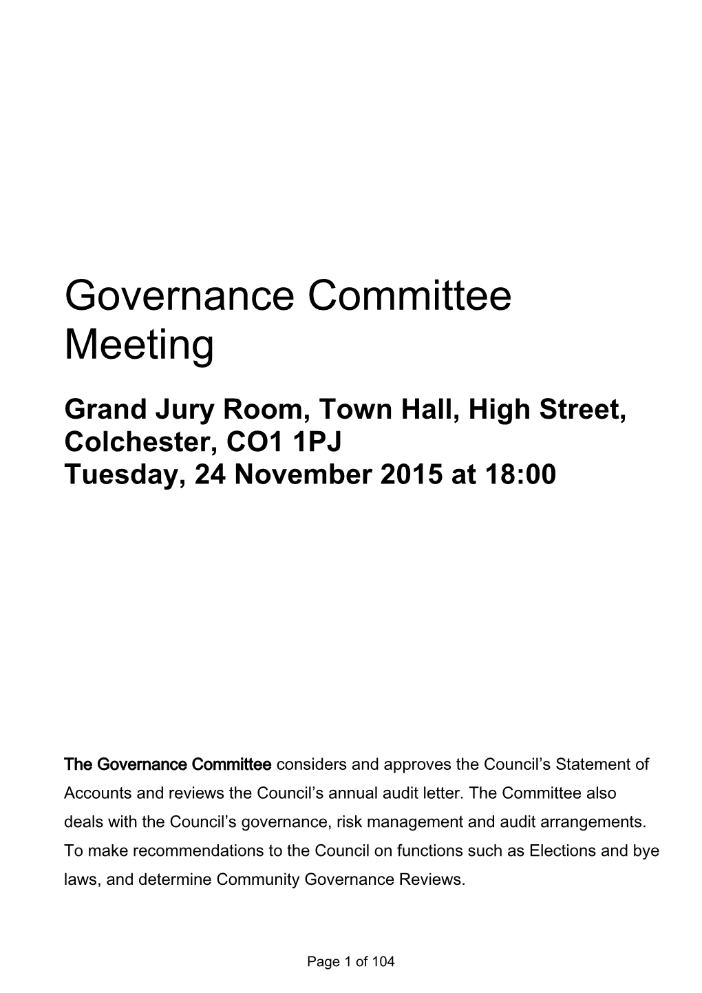 Governance Committee Meeting