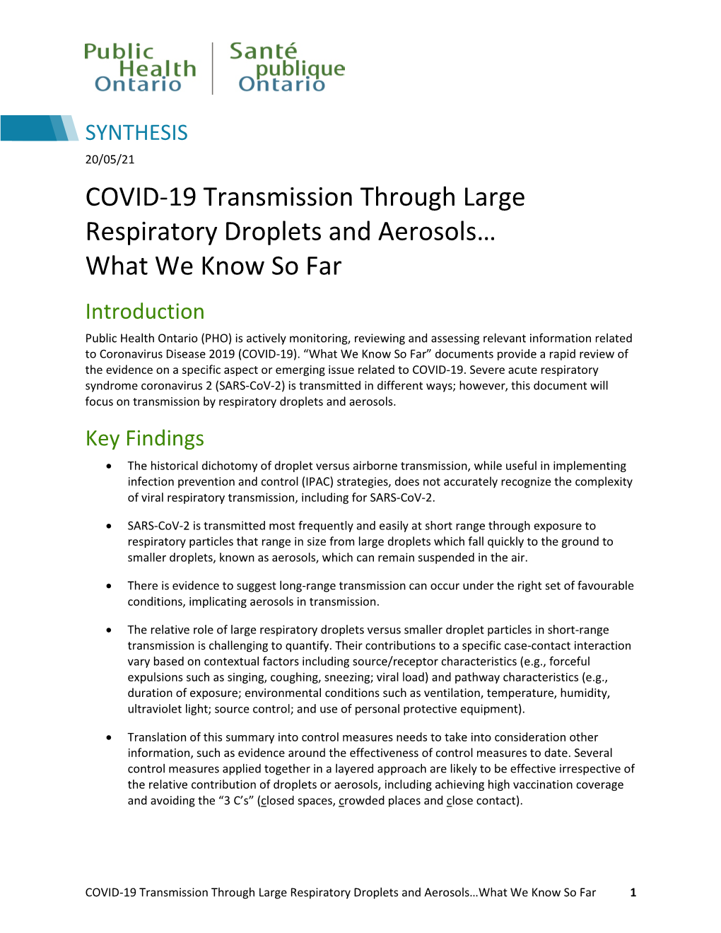 What We Know So Far: COVID-19 Transmission Through Large