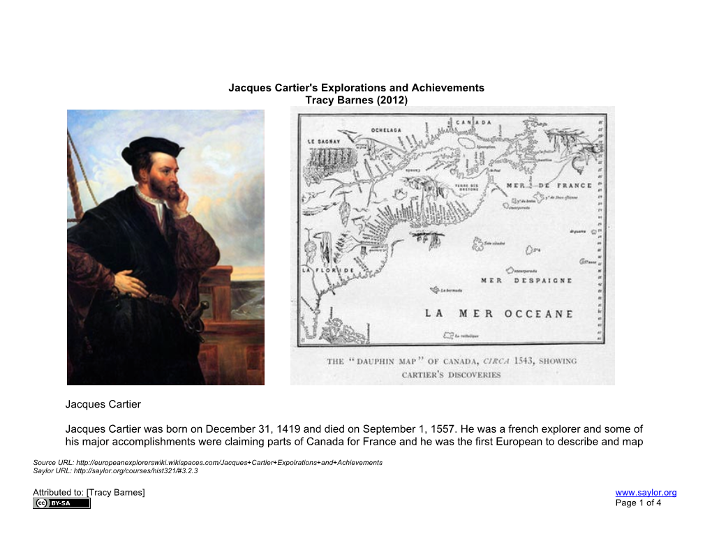 Jacques Cartier's Explorations and Achievements Tracy Barnes (2012)