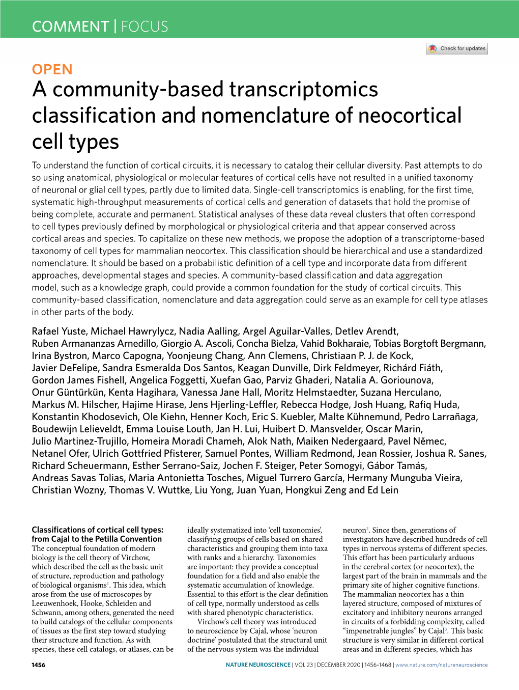 A Community-Based Transcriptomics Classification and Nomenclature Of