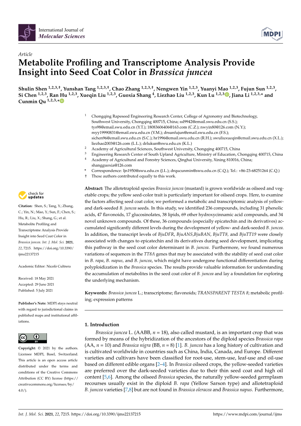 Metabolite Profiling and Transcriptome Analysis Provide