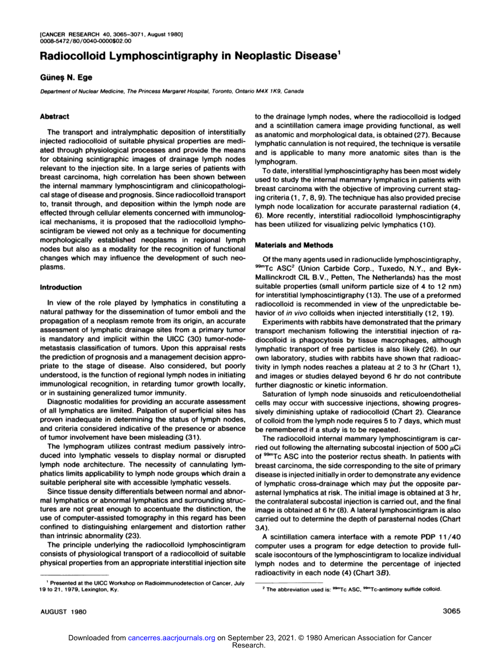 Radiocolloid Lymphoscintigraphy in Neoplastic Disease1