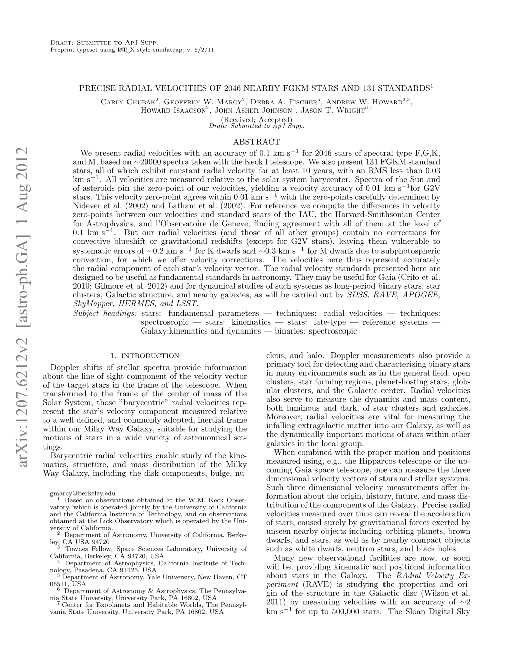 Arxiv:1207.6212V2 [Astro-Ph.GA] 1 Aug 2012