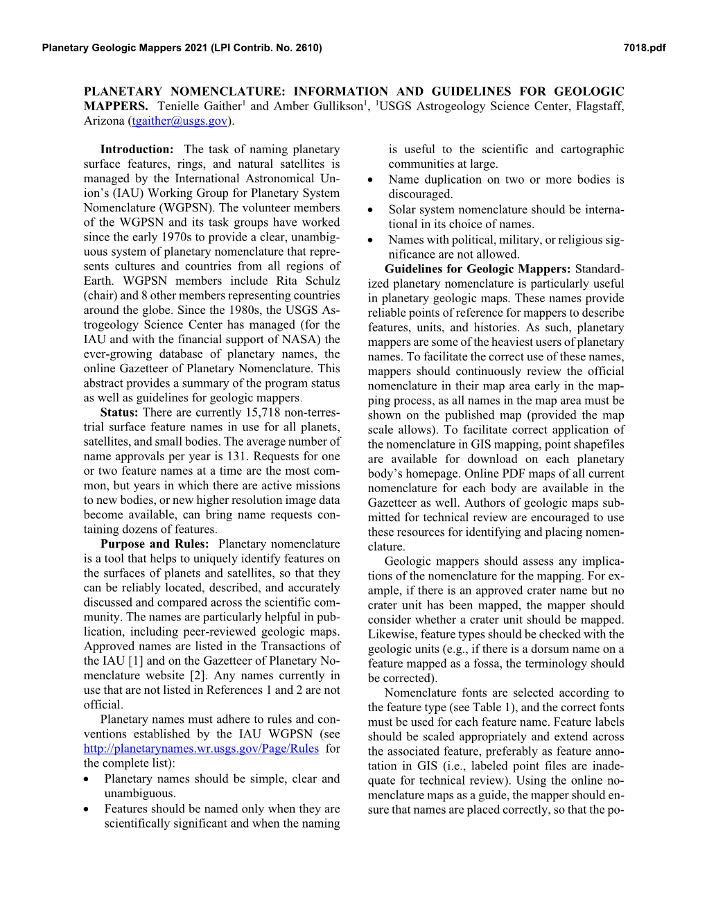 Planetary Nomenclature: Information and Guidelines for Geologic Mappers