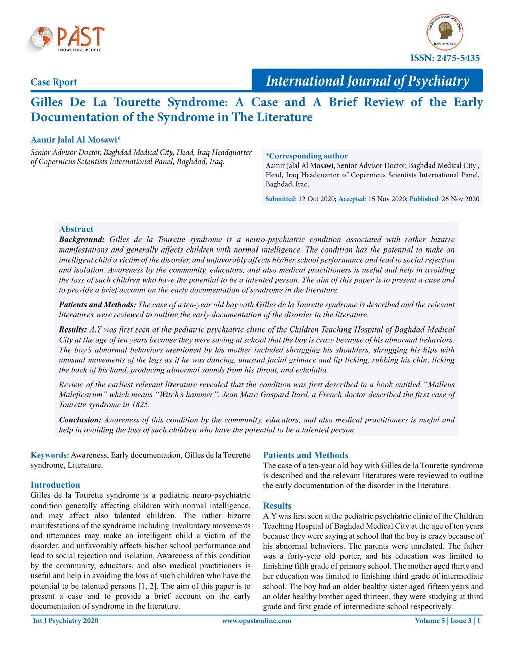 Gilles De La Tourette Syndrome: a Case and a Brief Review of the Early Documentation of the Syndrome in the Literature