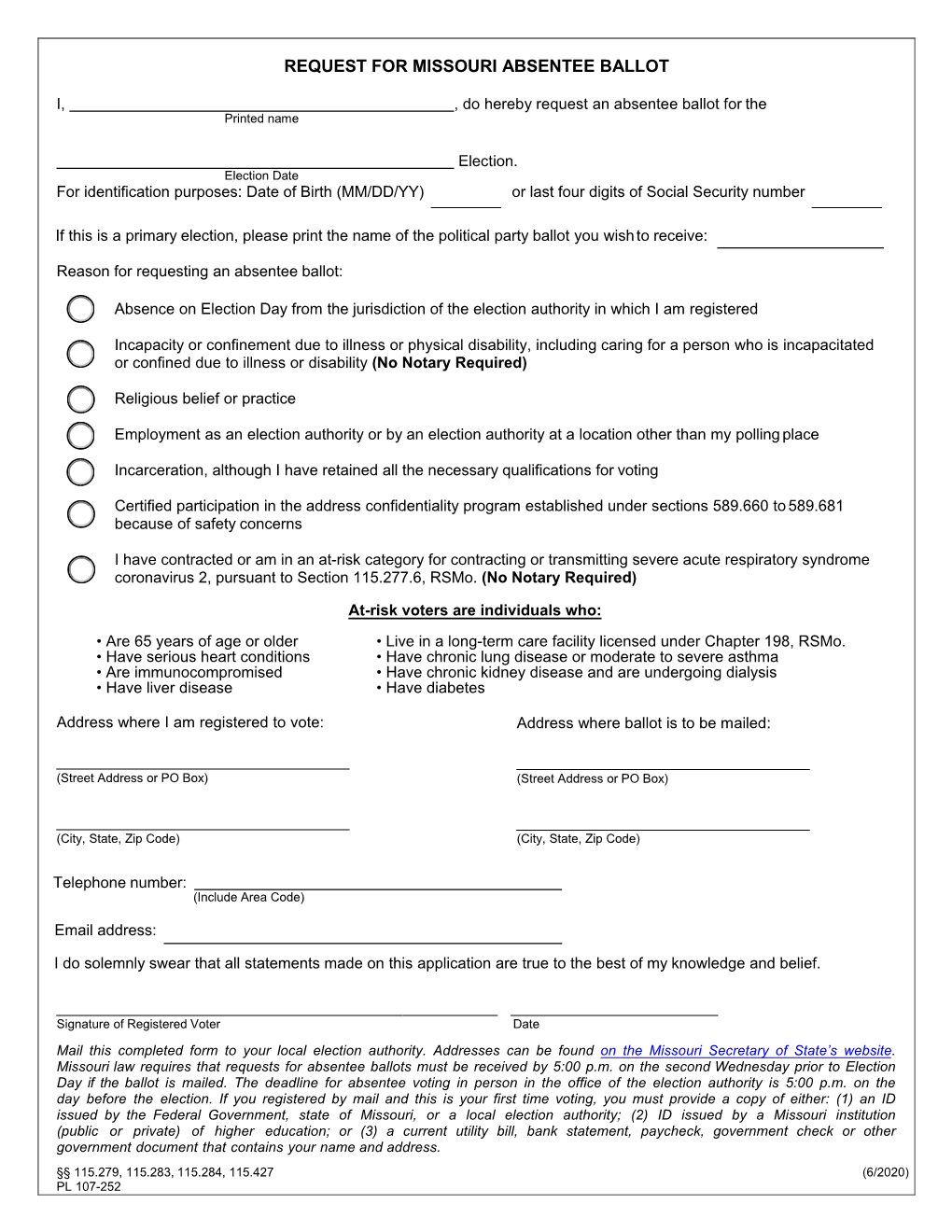 Absentee Ballot Request Form