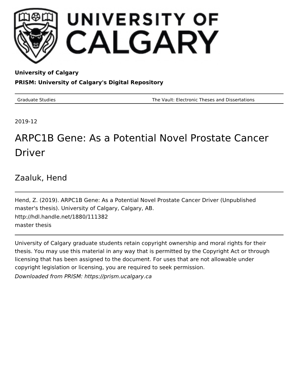 ARPC1B Gene: As a Potential Novel Prostate Cancer Driver
