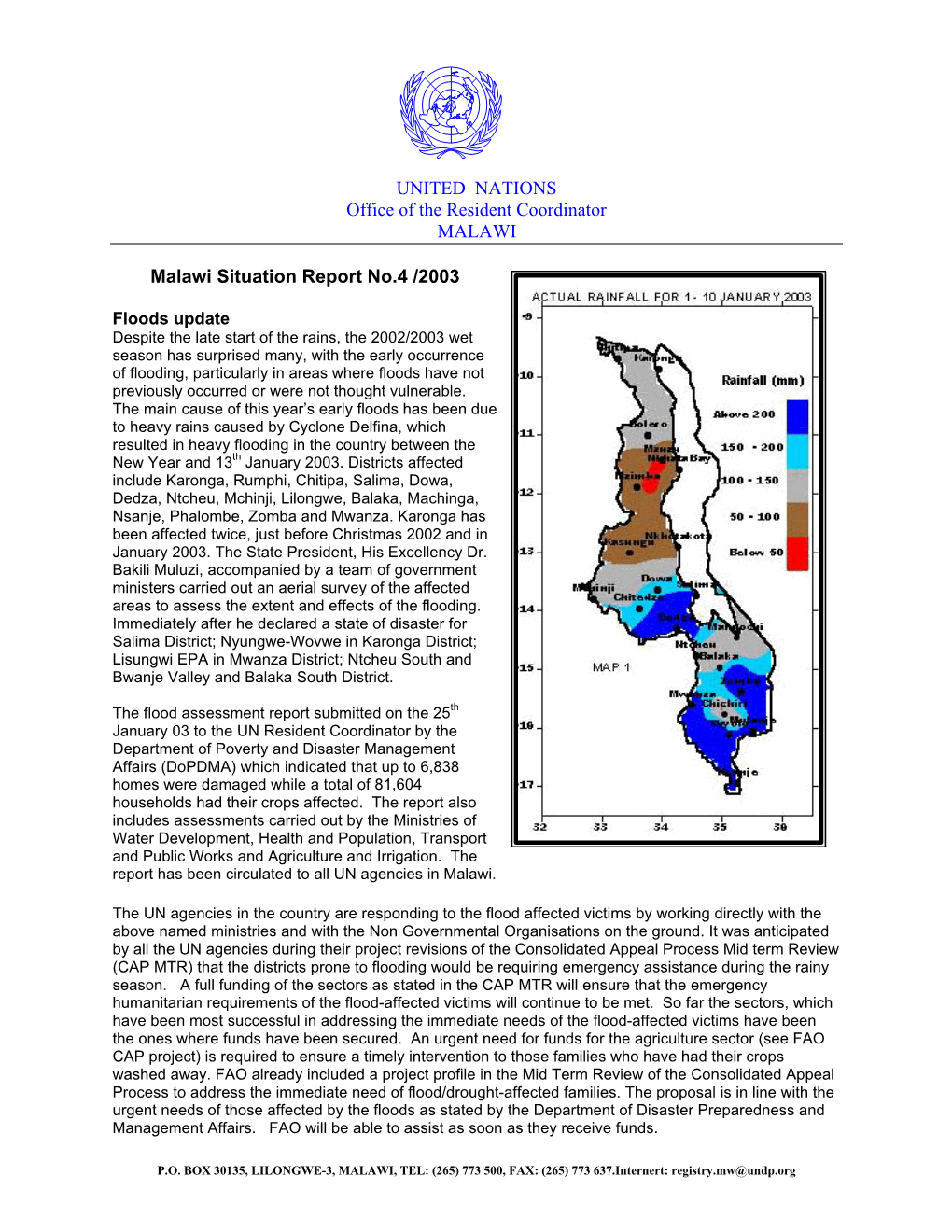 Malawi Situation Report No.4 Feb03