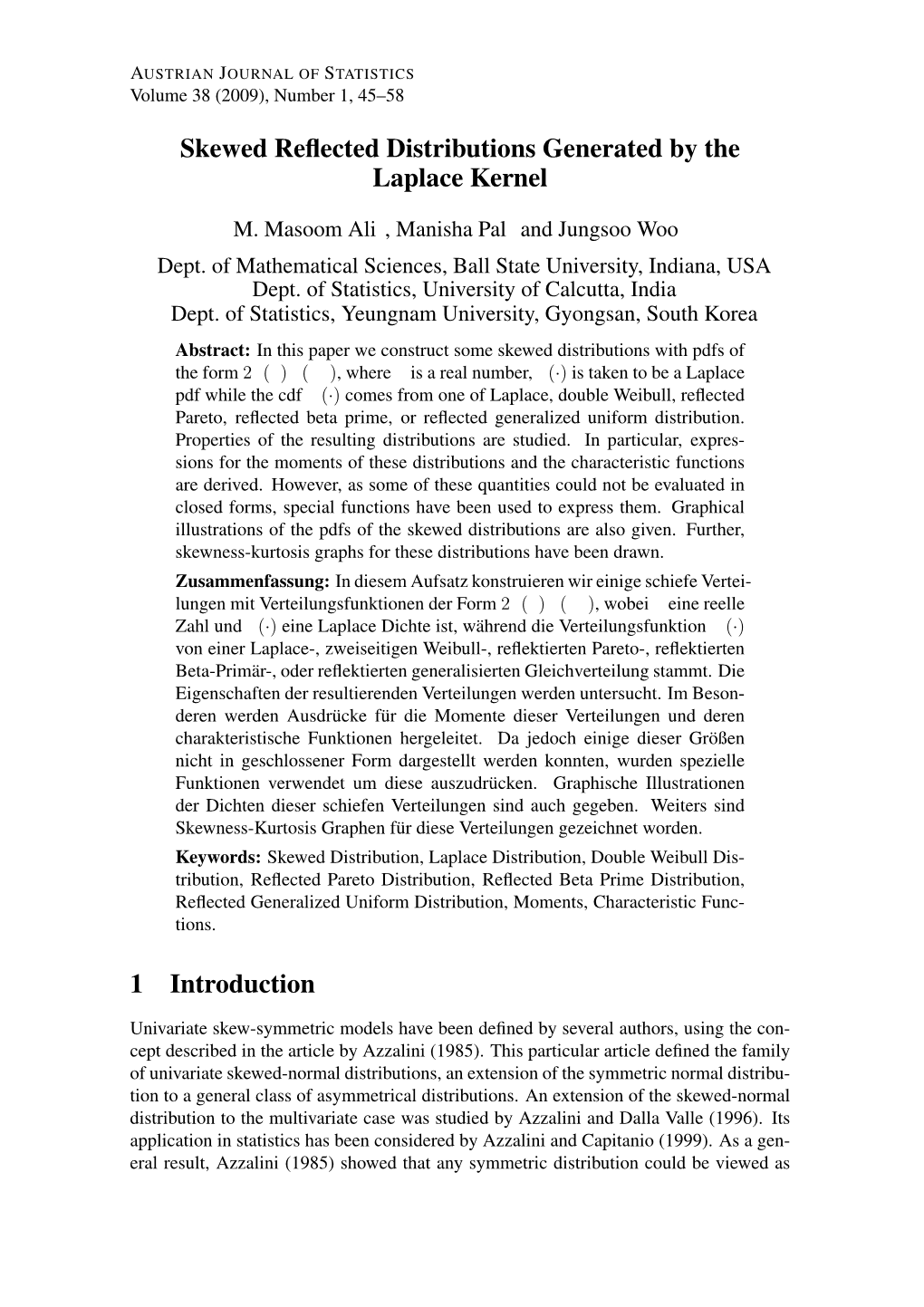 Skewed Reflected Distributions Generated by the Laplace Kernel 1 Introduction