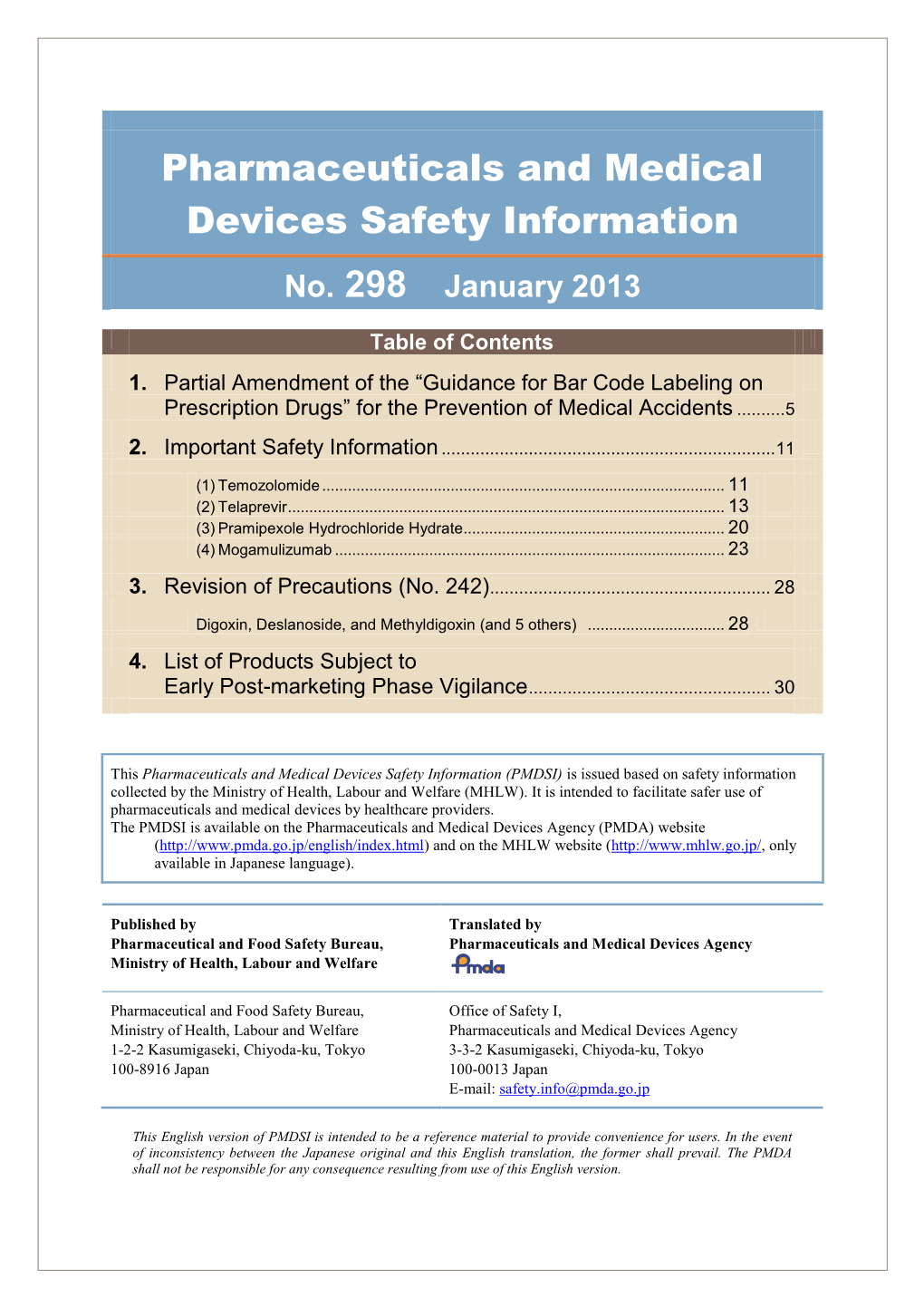 Pharmaceuticals and Medical Devices Safety Information No