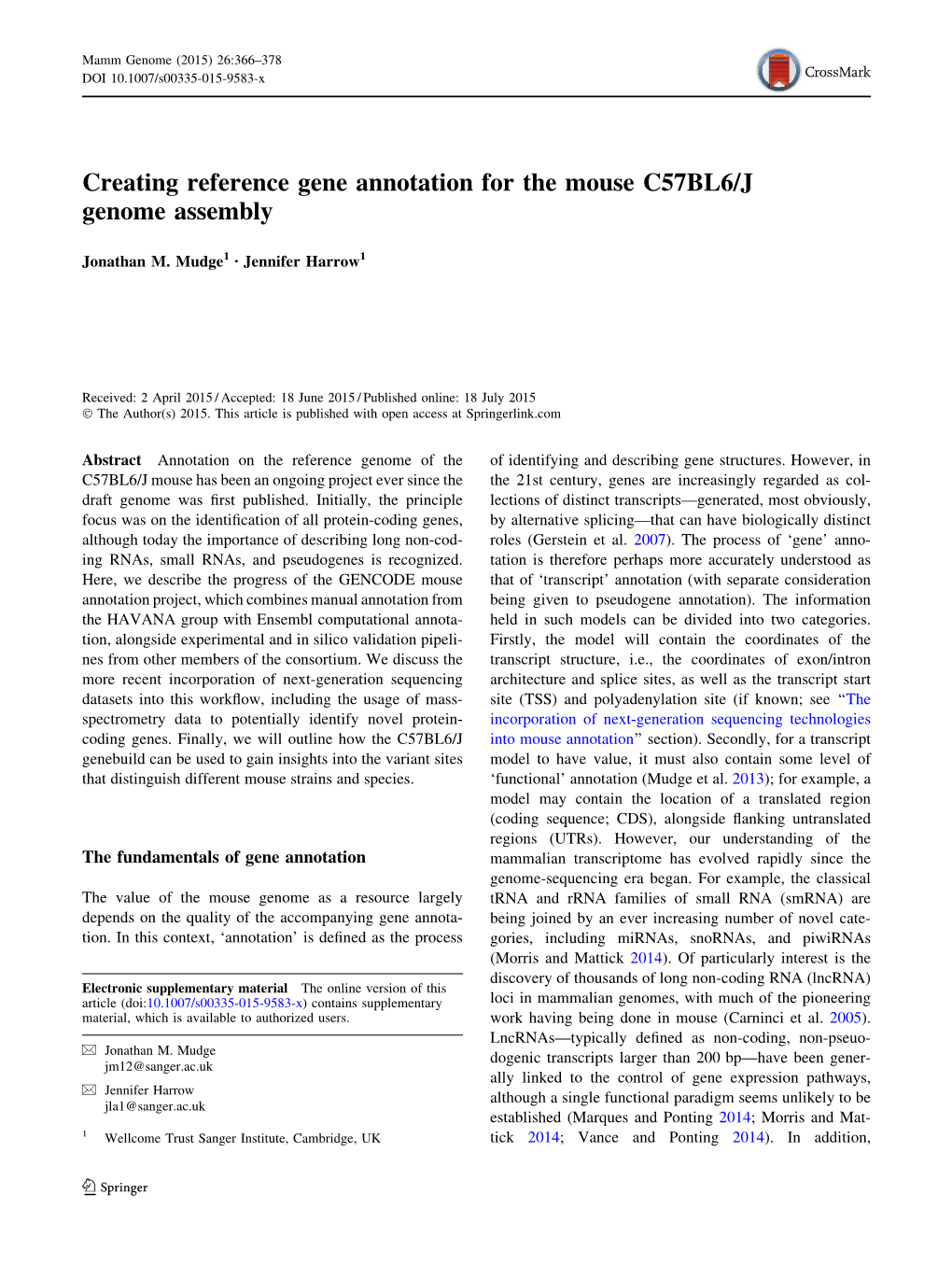 Creating Reference Gene Annotation for the Mouse C57BL6/J Genome Assembly