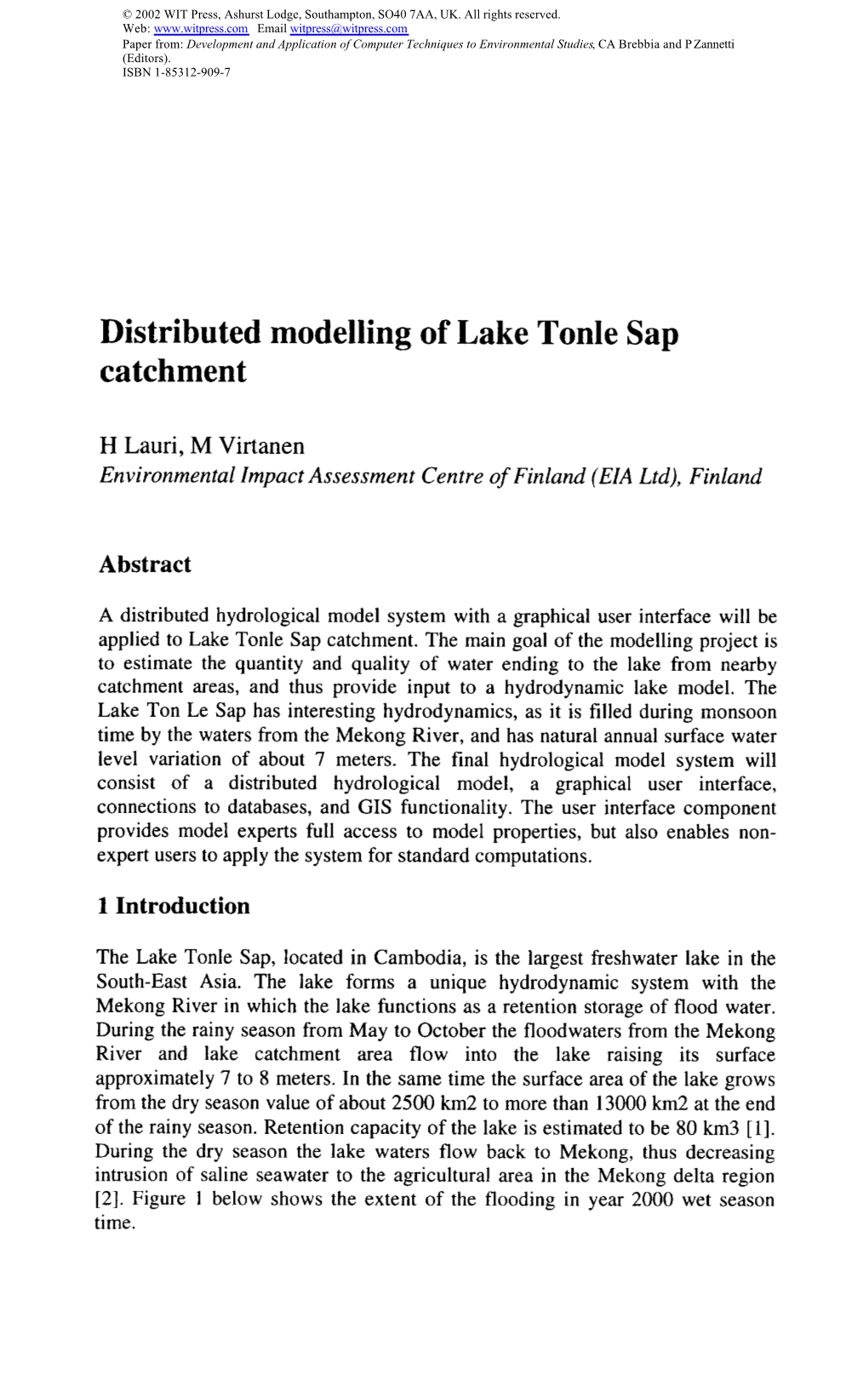 Distributed Modelling of Lake Tonle Sap Catchment