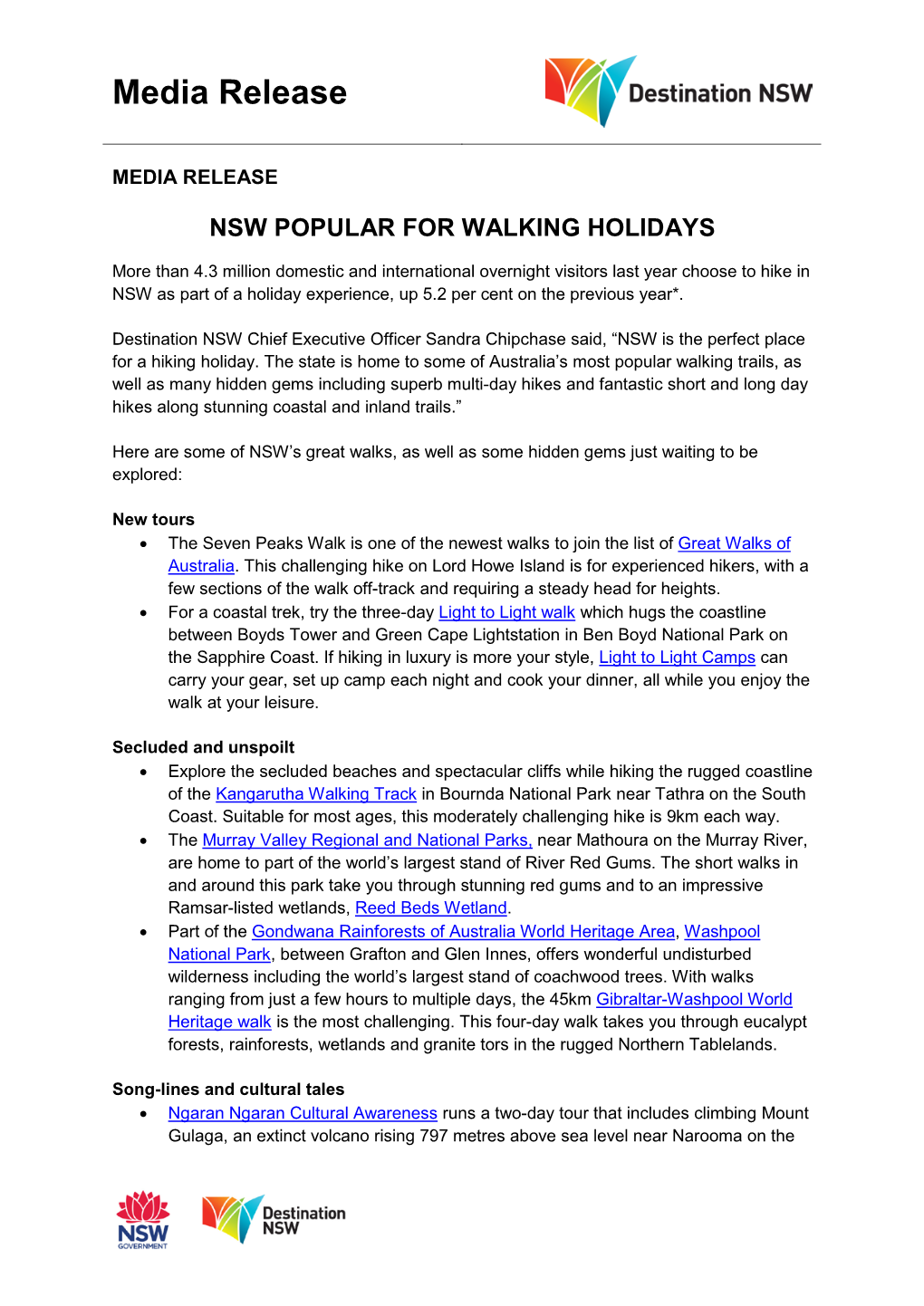 Nsw Popular for Walking Holidays