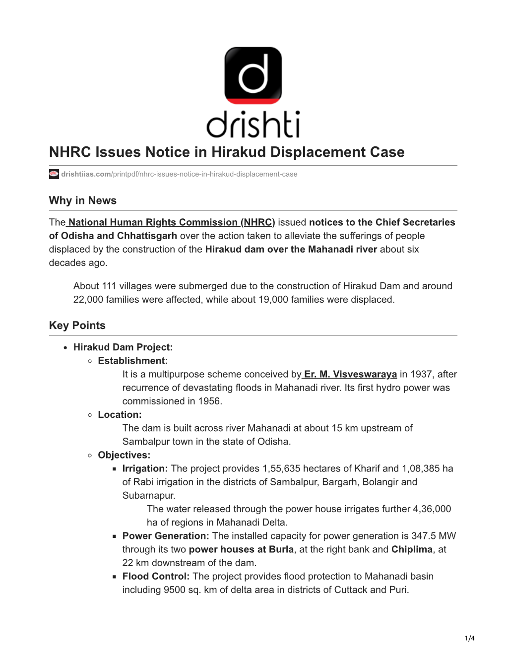 NHRC Issues Notice in Hirakud Displacement Case