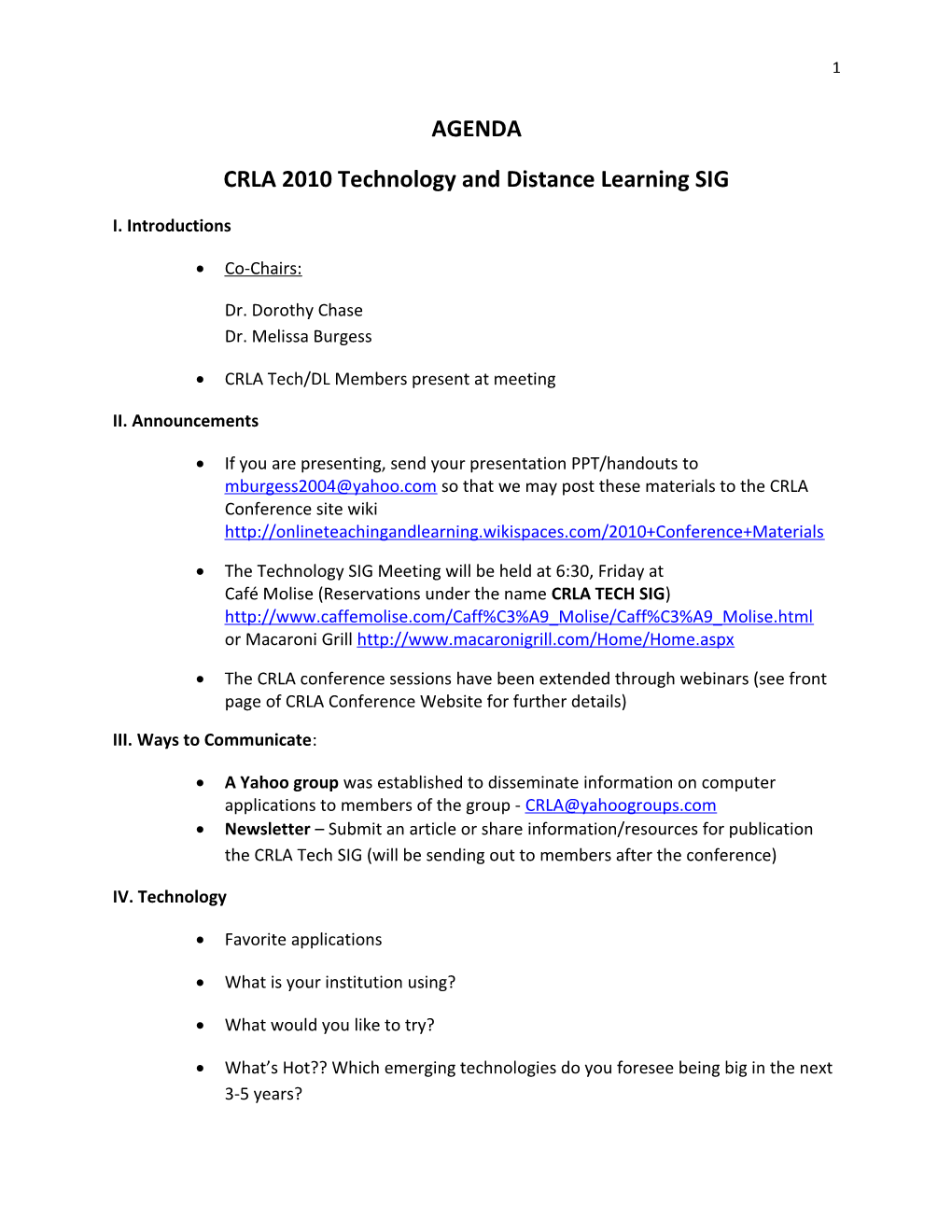 CRLA 2010 Technology and Distance Learning SIG