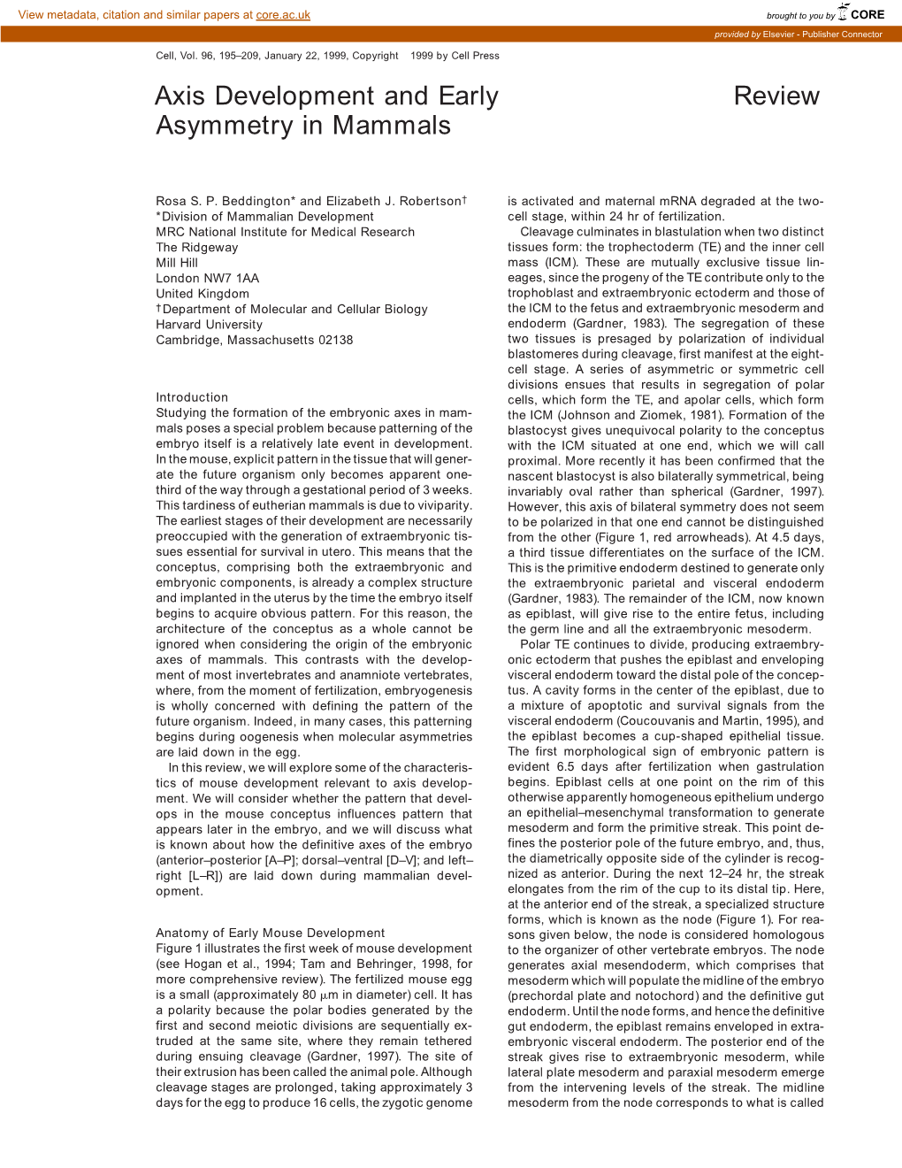 Axis Development and Early Review Asymmetry in Mammals