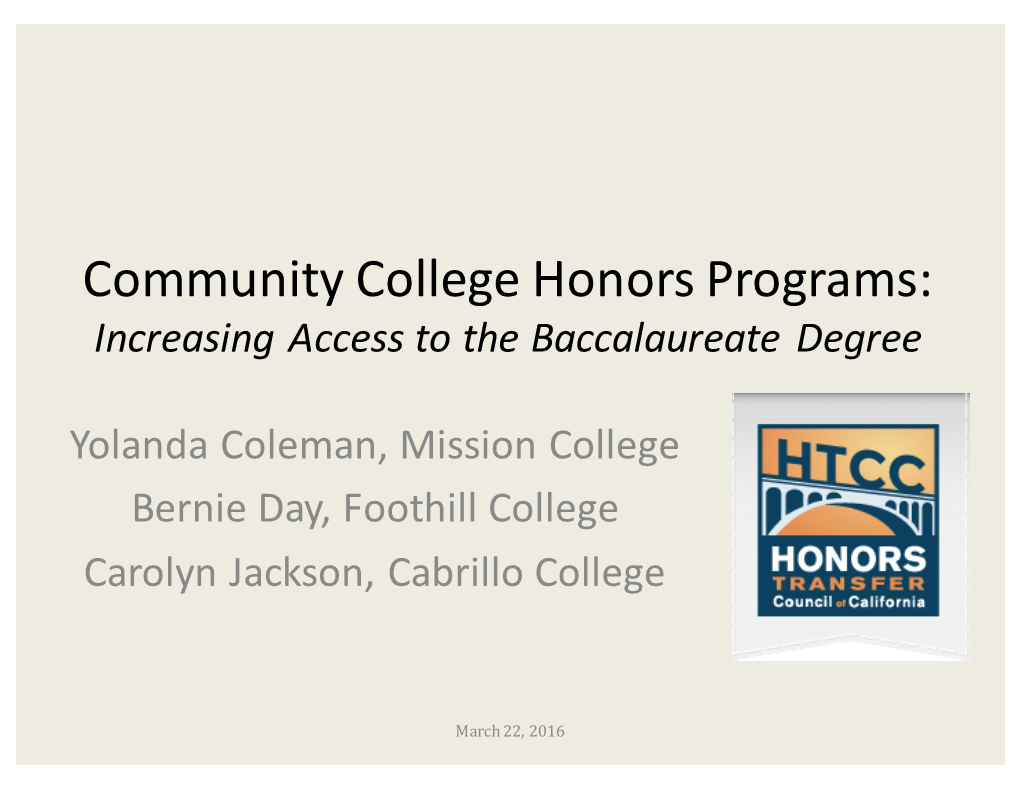 Community College Honors Programs: Increasing Access to the Baccalaureate Degree