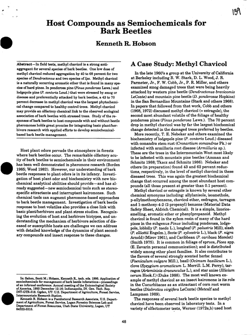 \Tf\ Host Compounds As Semiochemicals for Bark Beetles Kenneth R