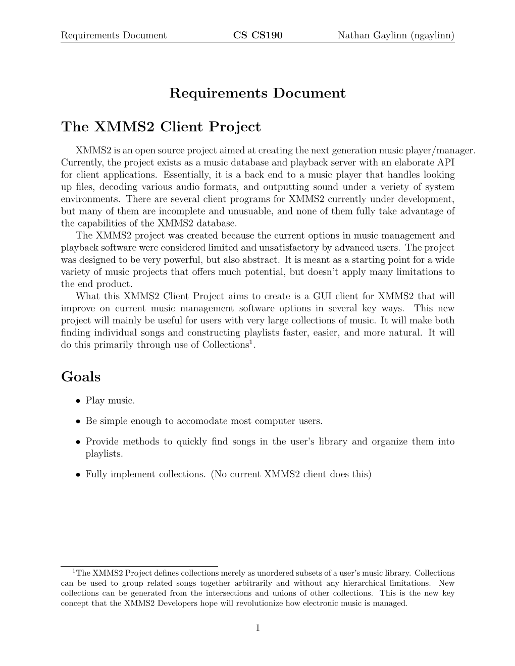 Requirements Document the XMMS2 Client Project Goals