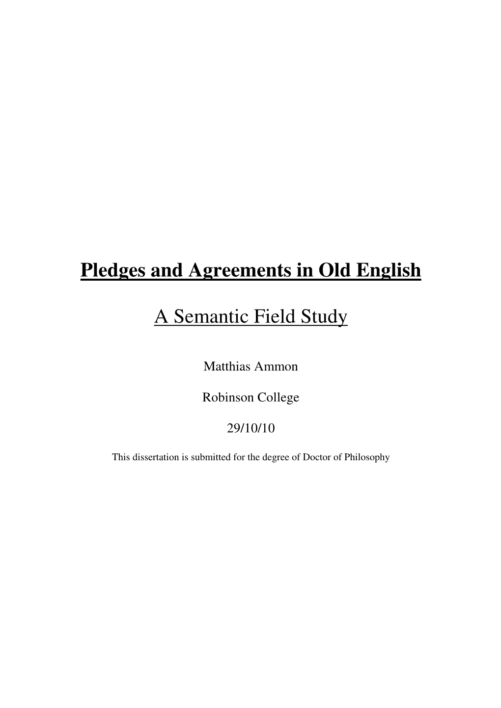 Pledges and Agreements in Old English a Semantic Field Study