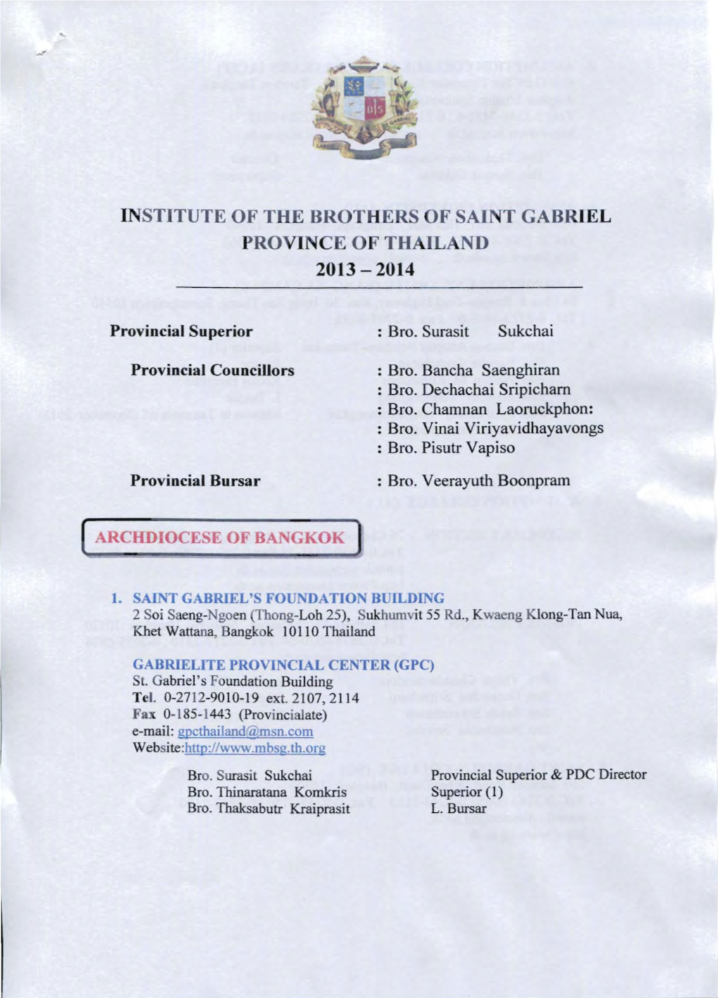 Institute of the Brothers of Saint Gabriel Province of Thailand 2013 - 2014